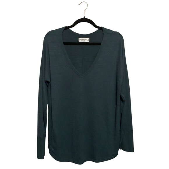 Abercrombie & Fitch Sweater Green Long Sleeve V-Neck Soft A&F Cozy XL Classic - Picture 2 of 14